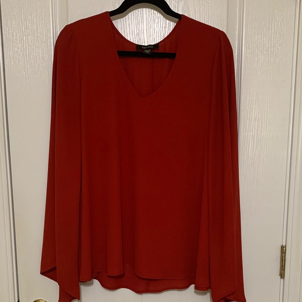 Karen Kane Deep Red V-Neck Blouse
